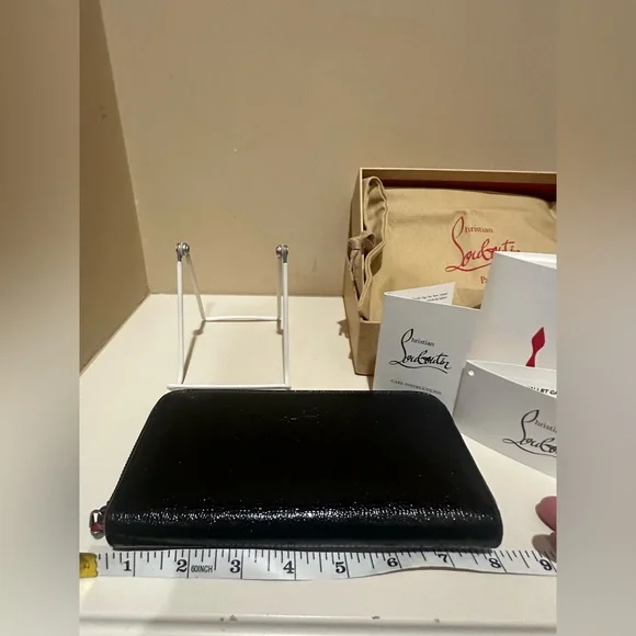 Christian Louboutin Black Crackled Patent Leather Zip Around Continental Wallet